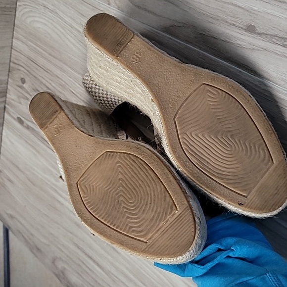 Paseart Tan Suede Espadrille Wedge Sandals Ankle Strap Jute Platform Size 38 - Picture 10 of 11